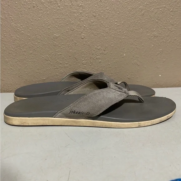 Johnnie-O Dockside Surfer Beach Gray Leather Flip Flop Sandals Men’s 10 - Picture 2 of 7